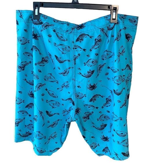 Brooklyn Cloth Sz 36” NWT Blue Black Fish Print Lace Up Surfing Board Shorts - Picture 2 of 9